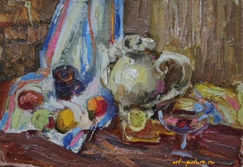 Чайный натюрморт. Картон, масло. 15 х 22 см