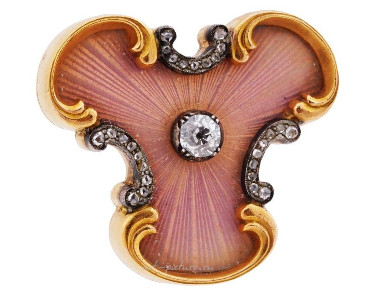 Russian silver , RUSSIAN GOLD ENAMEL DIAMOND BROOCH BY FABERGE IOB