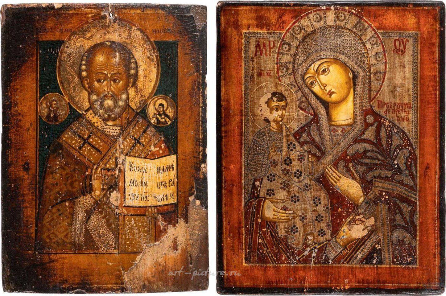 Русское серебро , Две иконы, изображающие святого Николая Мирликийского и трехрукий образ