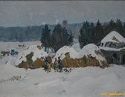 Стоги зимой. Холст, масло. 40 х 60 см