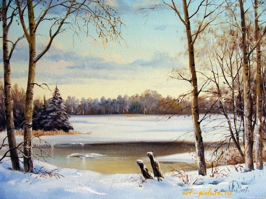 Замёрзшая река масло,холст