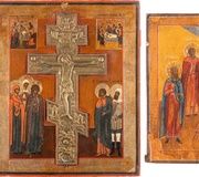 Икона с пятью избранными святыми и очень большой иконой