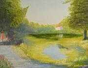 летний день в старом парке холст  масло 