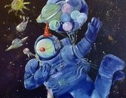 День Космонавтики Холст на подрамнике, акрил, лайнер, глиттер 