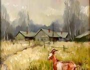 Весна. Этюд с козой. ДВП, масло. 41 х 57 см.