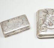 Серебряный пенал с эмалевым рисунком и рельефной отделкой воздушных сил RAF, 82 мм...
