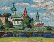 Переславльские храмы. Картон, масло. 28 х 21 см.