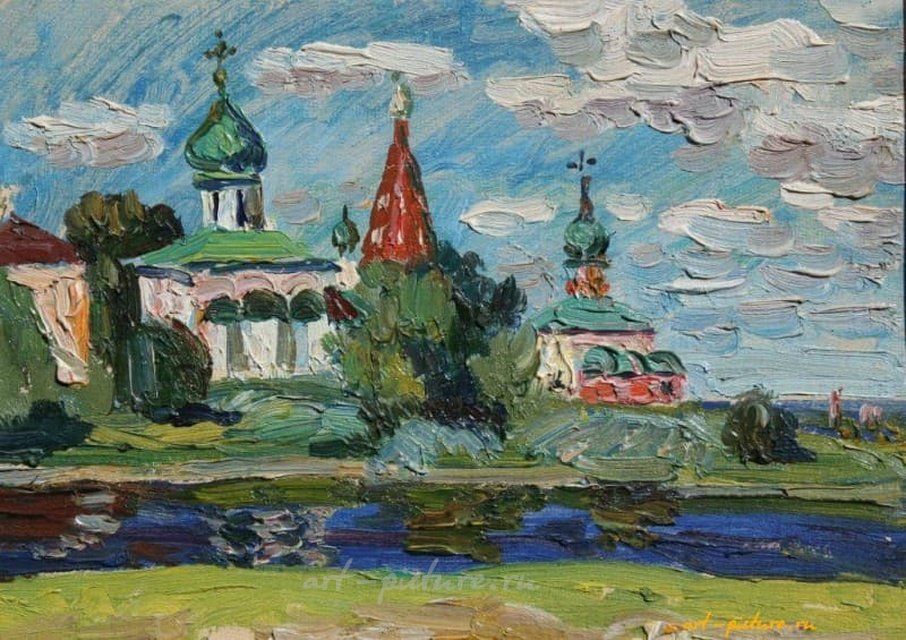 Переславльские храмы. Картон, масло. 28 х 21 см.