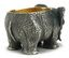 Cast silver gilt vodka cup in the form of an elephant with ruby eyes.