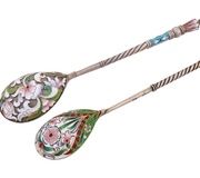 Серебряные чайные ложки с позолотой и эмалью в технике клоизонне