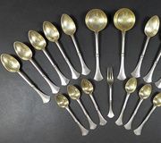 Russian white metal flatware collection, stamped ??????...