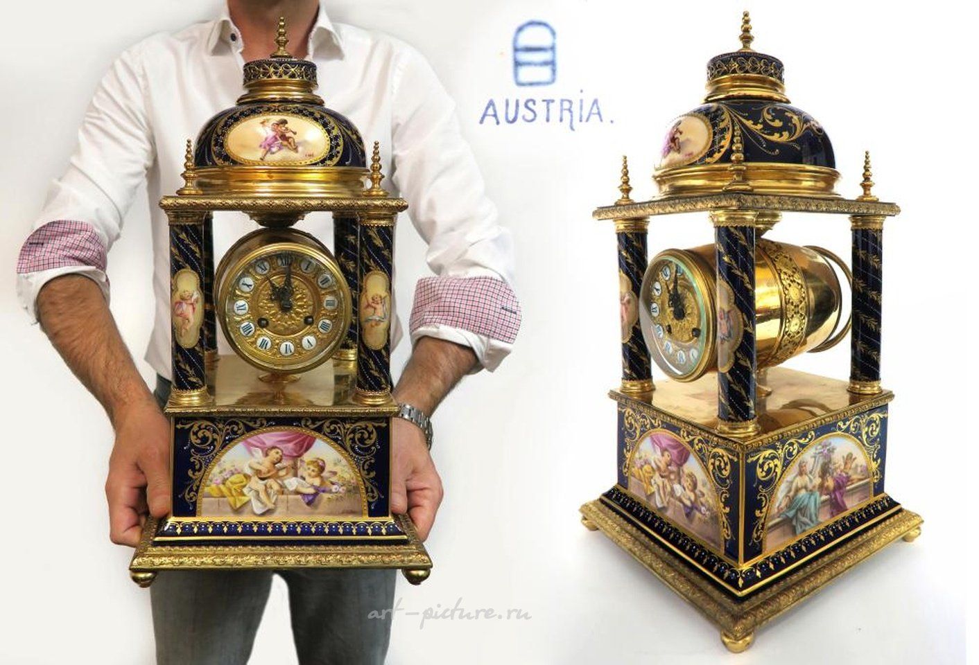 Royal Vienna , Большие часы 19 века из австрийского королевского венского фарфора и бронзы.