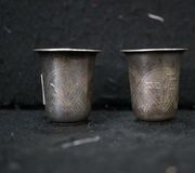 Русская старинная серебряная гравированная кружка XIX века с маркировкой...