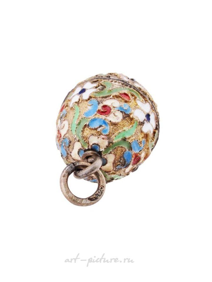 Russian silver , RUSSIAN SILVER GILT CLOISONNE ENAMEL EGG PENDANT