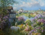 Домик в сиренях. масло, холст 