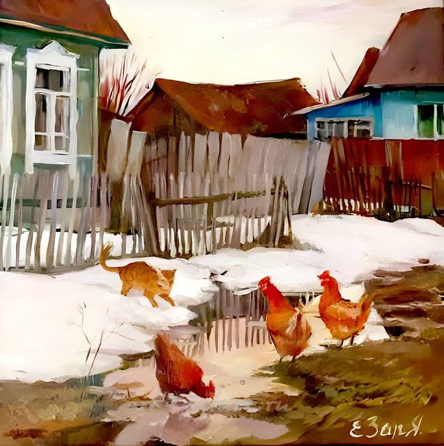 Весна. Этюд с кошкой. ДВП, масло. 41 х 57 см.