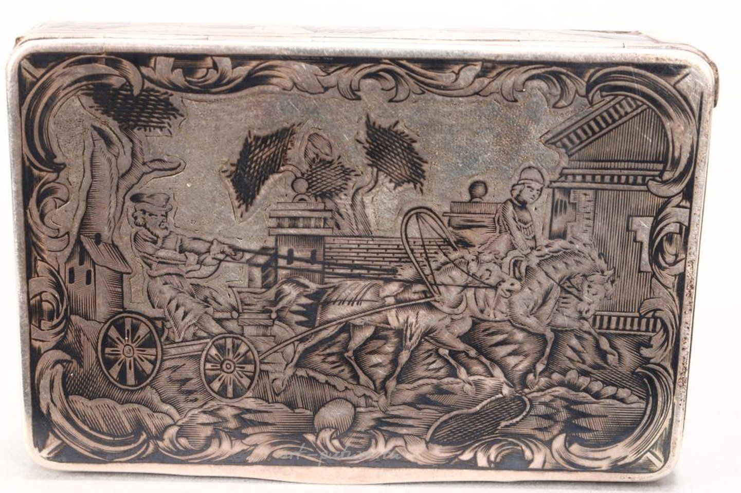 Russian silver , 19th Century Russian Silver Niello Snuff Box and