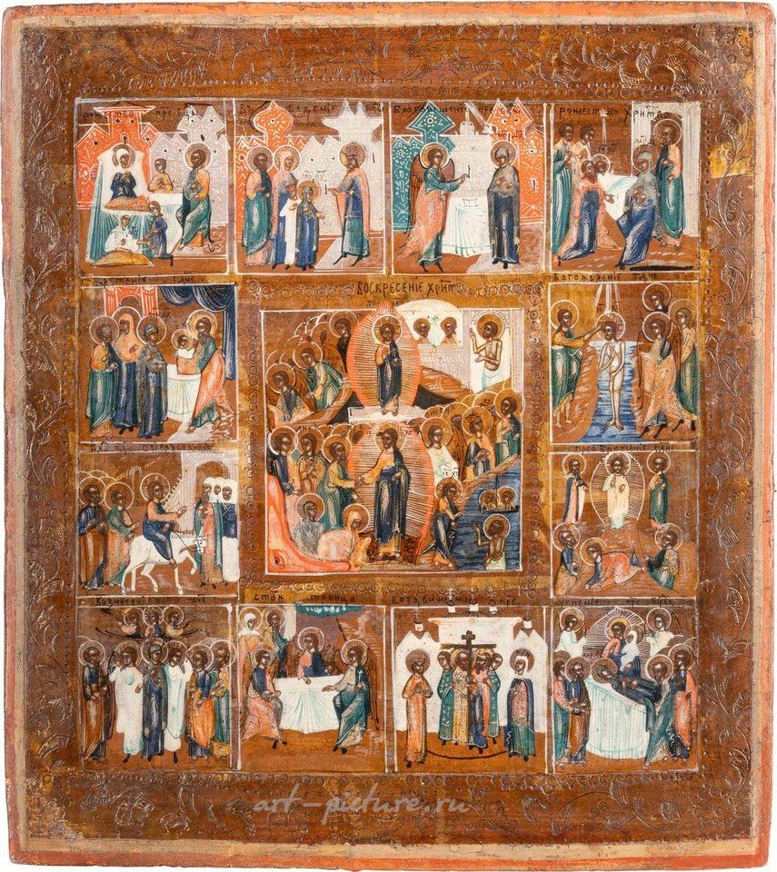 Русское серебро , Две иконы праздничного дня. Русские, конец XIX века. Темпера на дереве.