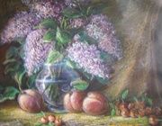 Сирень и фрукты Бумага,пастель 