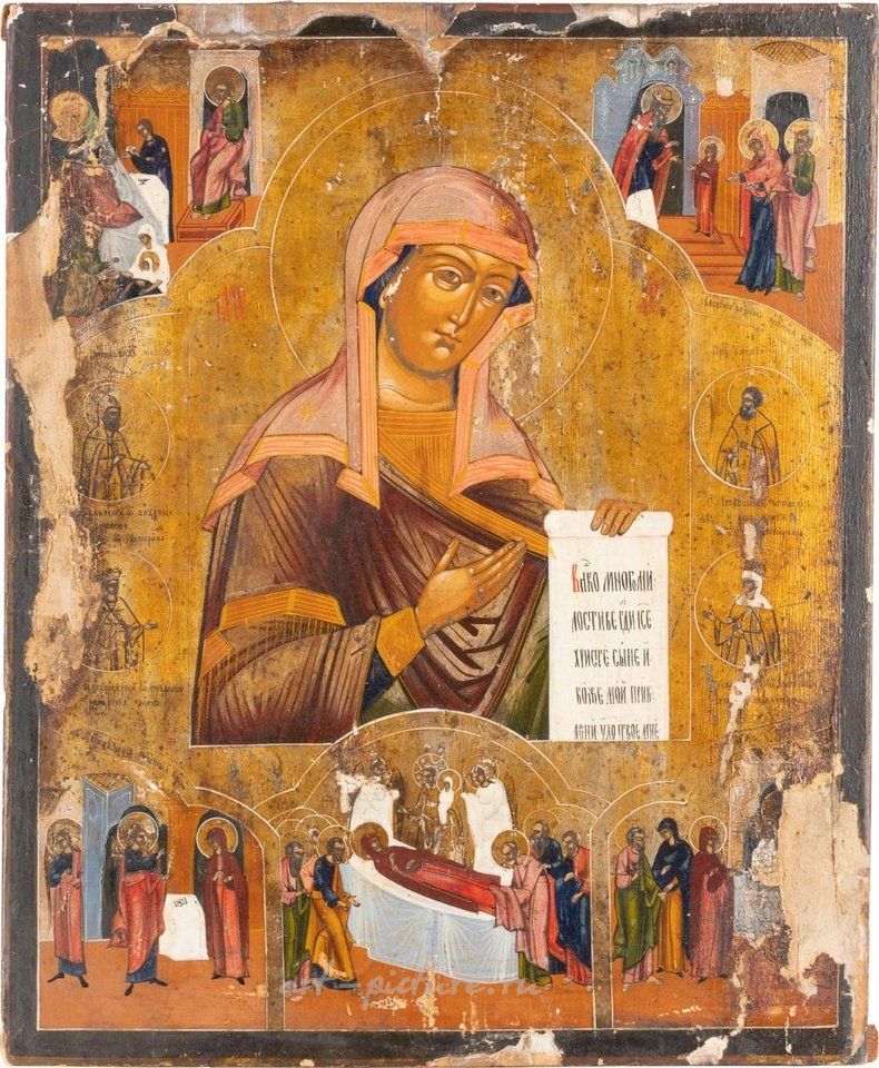 Русское серебро , ОЧЕНЬ БОЛЬШАЯ ИКОНА, ПОКАЗЫВАЮЩАЯ МАТЕРЬ БОЖИЮ ИЗ ДЕЕСИСА