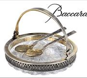 Серебряный плетеный поднос для икры с хрусталем Баккара, 19 век