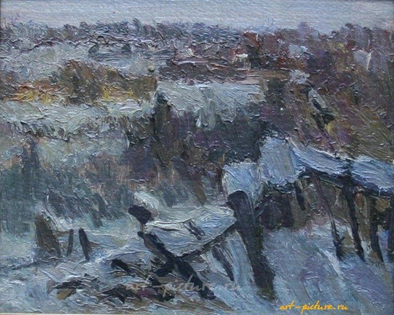 За околицей - зима. Картон, масло. 24 х 20 см
