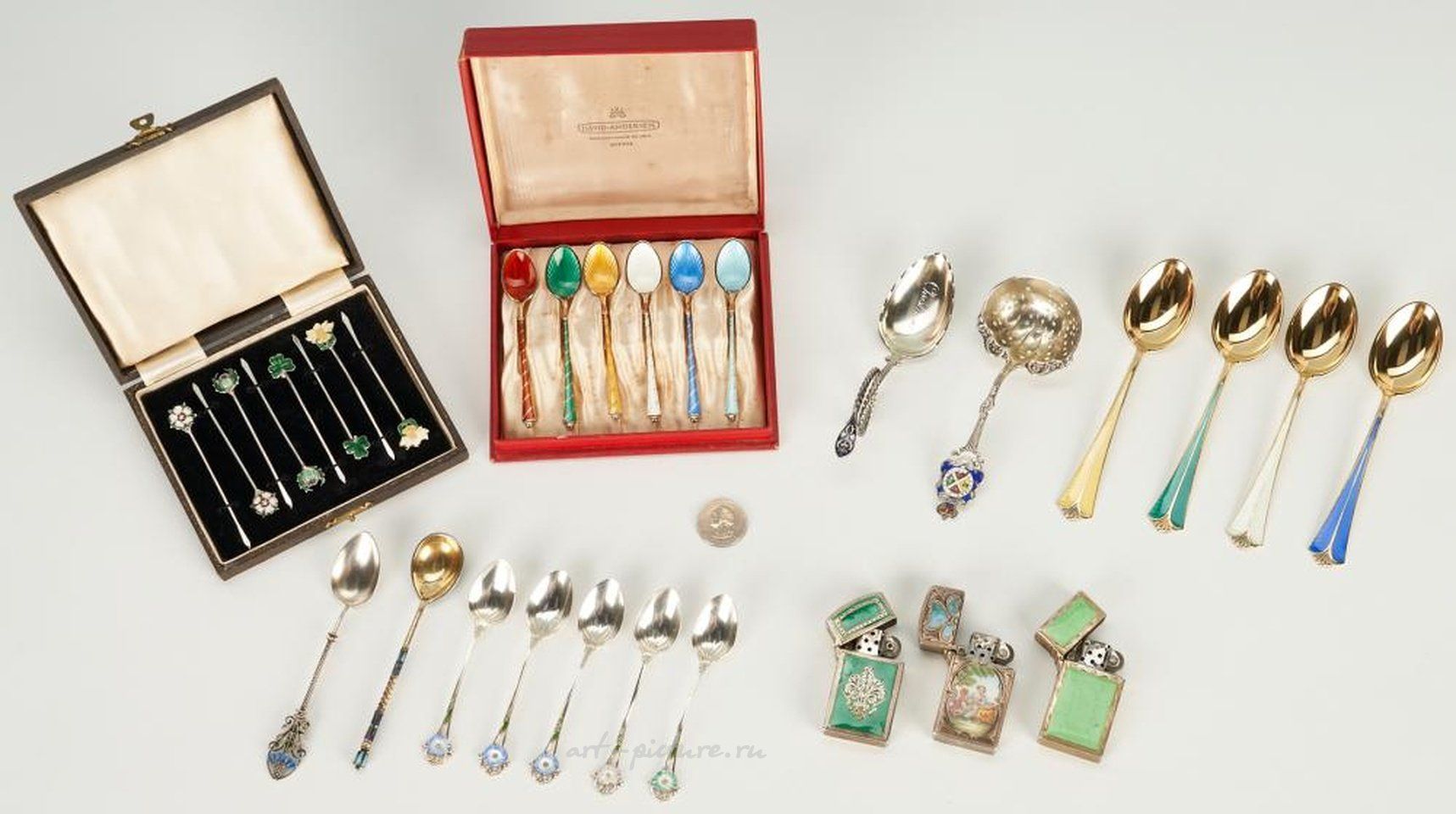 Russian silver , 6 pcs. Assorted Sterling Silver, including David-Andersen Enameled &...