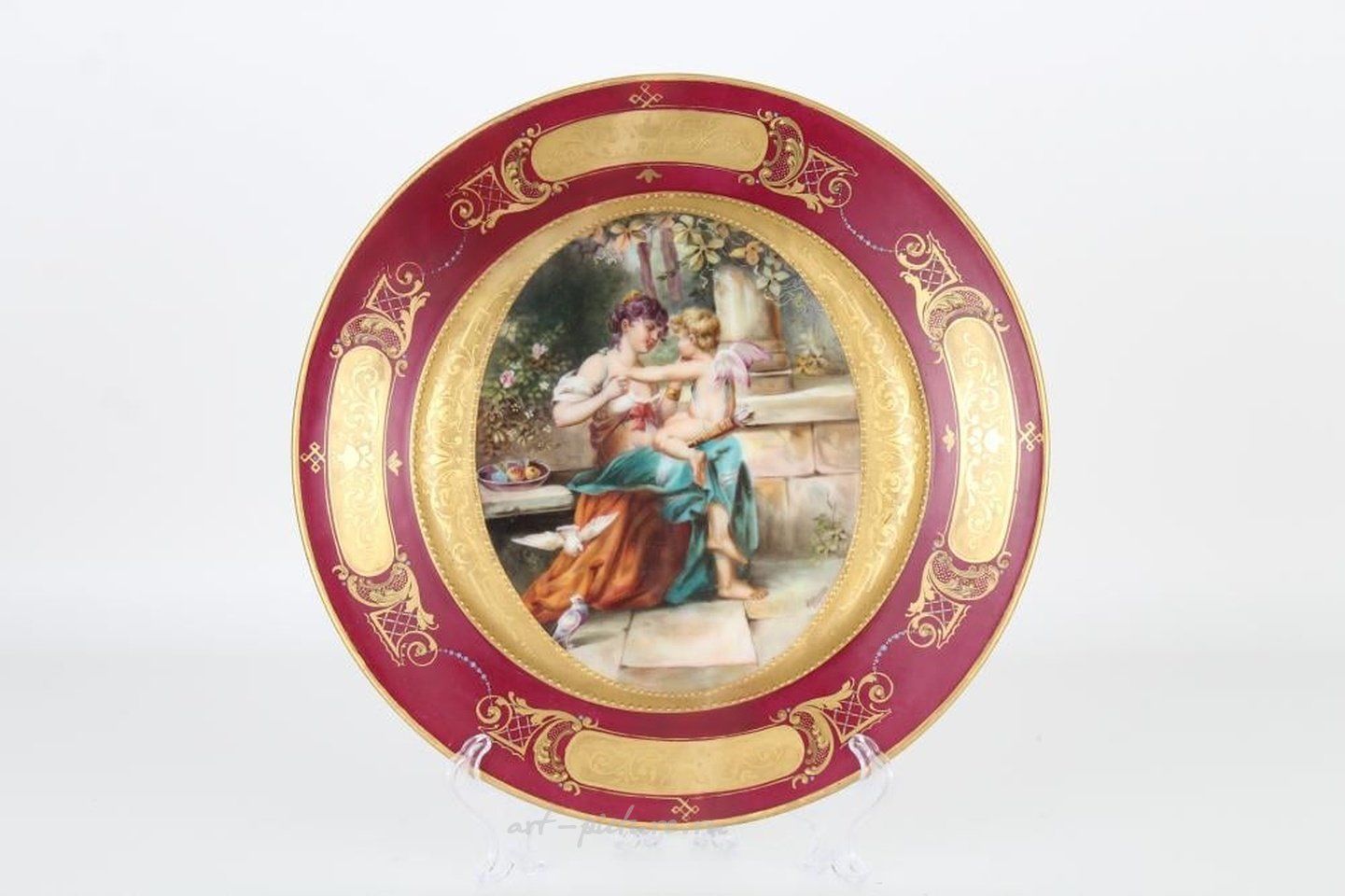 Royal Vienna , Античная фарфоровая тарелка Королевской Вены с росписью и подписью