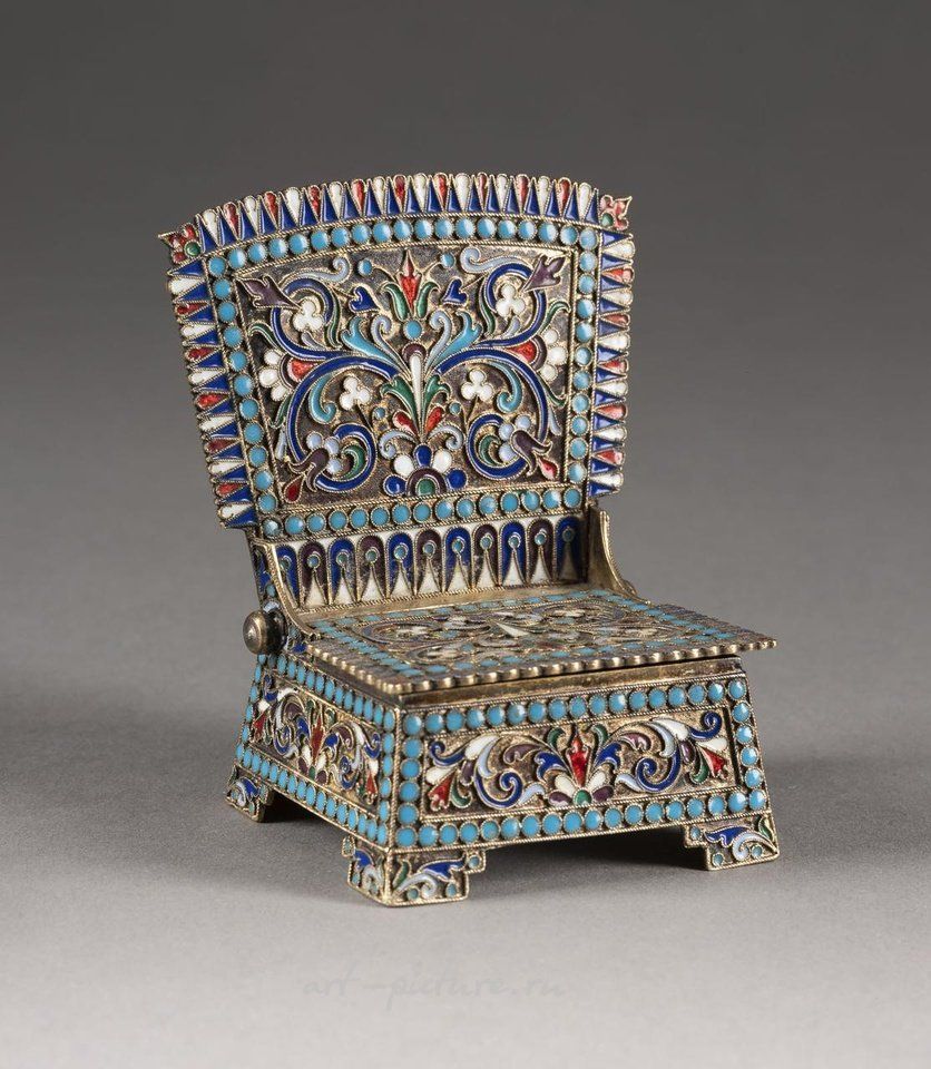 Russian silver , A SILVER-GILT AND CLOISONNÉ ENAMEL SALT CHAIR Russian, M