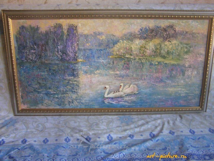 лебеди холст масло