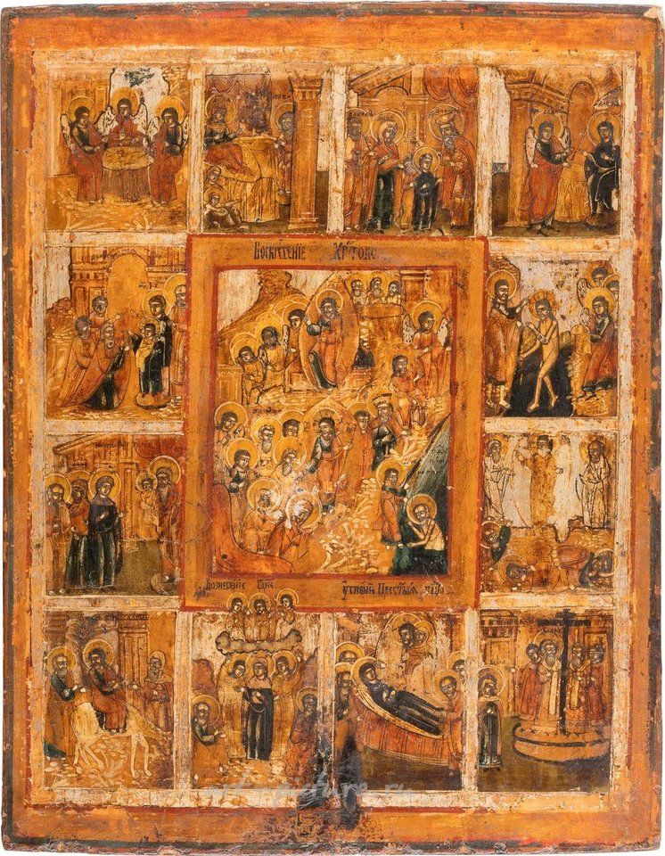 Русское серебро , Русская икона крупного размера, XIX век, темпера на дереве