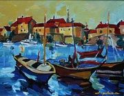 Лодки в Будве. Картон, масло. 22 х 30 см