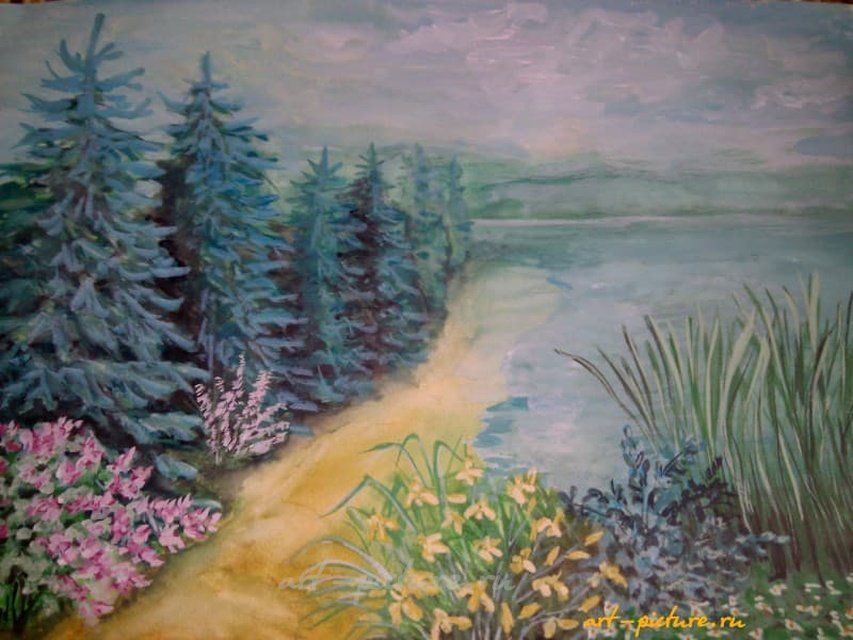 Берег акварель, бумага