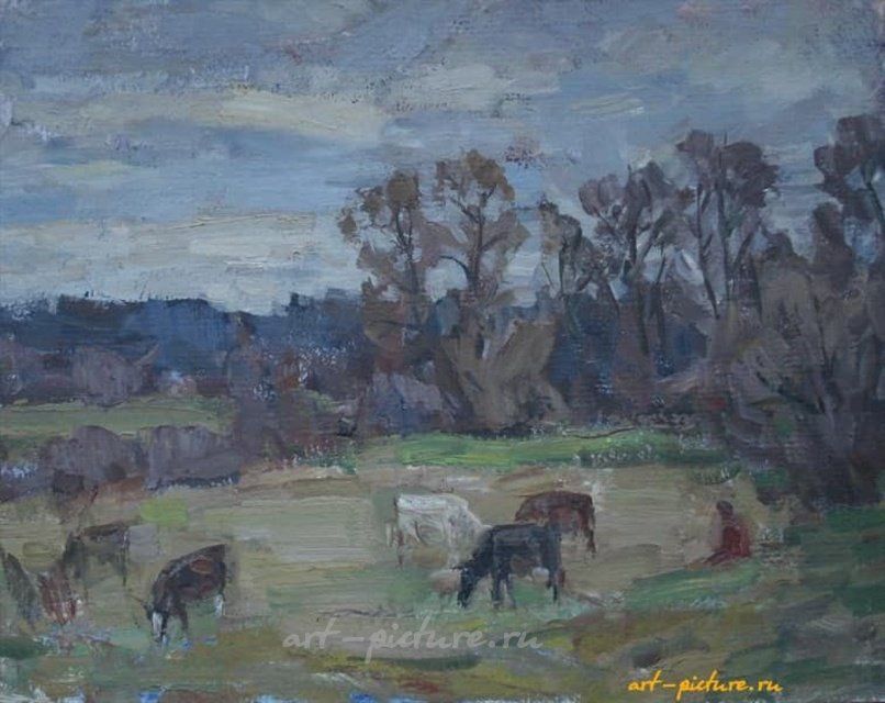Октябрь. Стадо. Картон, масло. 40 х 50 см