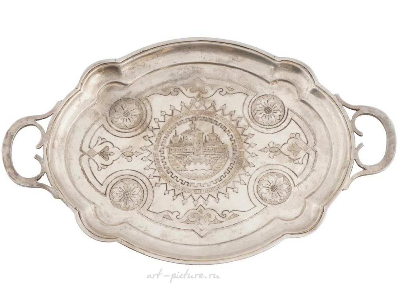 Russian silver , IMPERIAL RUSSIAN SILVER SERVING TRAY WITH ENGRAVING