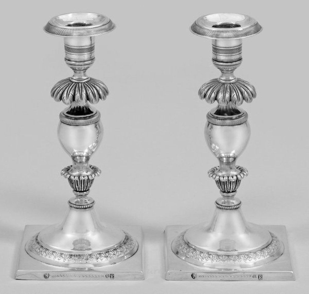 A couple of exquisite Biedermeier table candlesticks.