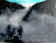 Туман в горах масло холст ДВП 