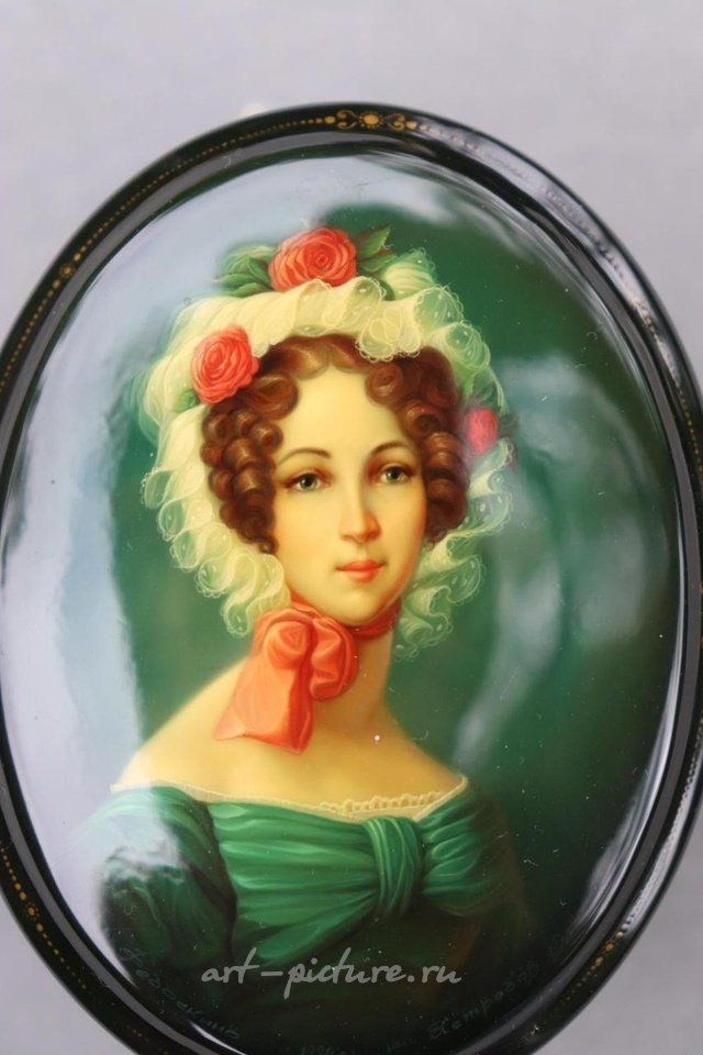Russian silver , Lady in white cap by O. Yastrebov, 1998, hand-painted Russia...