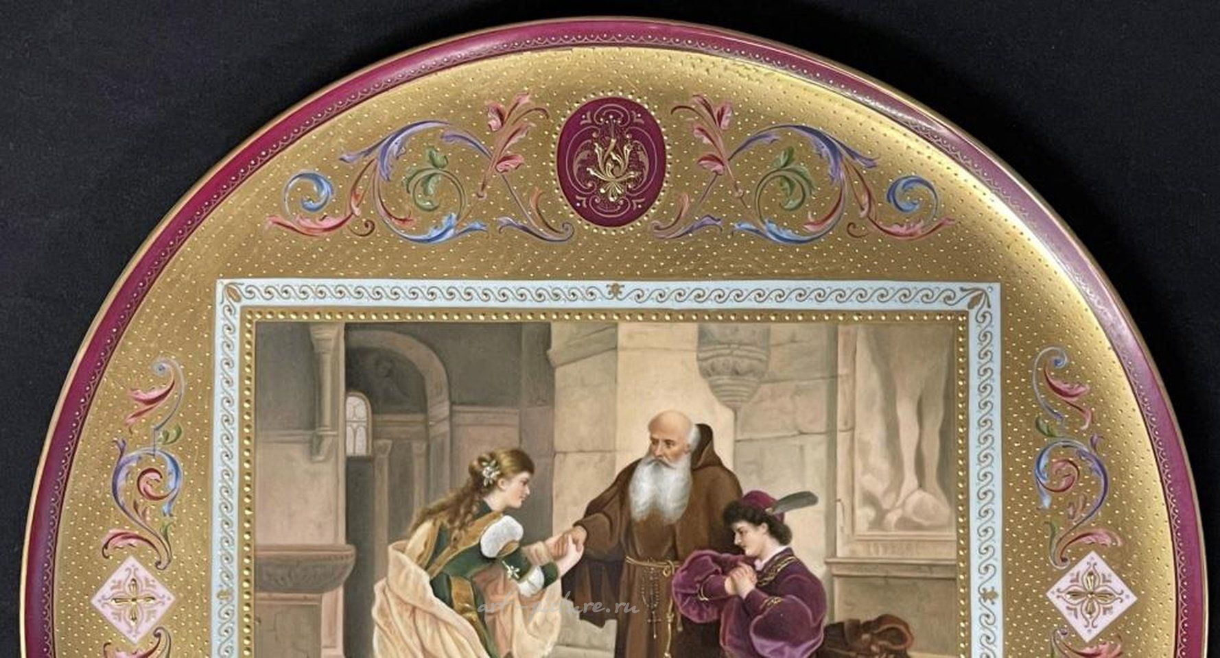 Royal Vienna , Фарфоровая плакетка "Ромео и Джульетта" с золочением и алмазами