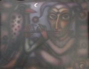 ORIGINAL JESTER PARROT ACRYLIC ABSTRACT SURREALIST PAINTING