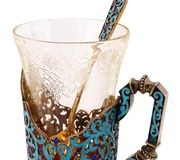 Серебряный эмалированный держатель для чайного стакана с ложкой