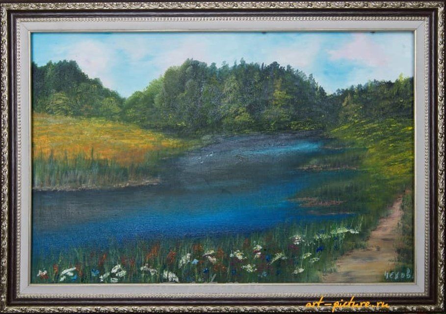 Лесное озеро масло, холст, смешанная техника