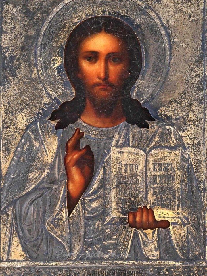 Russian silver , ANTIQUE RUSSIAN ORTHODOX JESUS ICON SILVER OKLAD