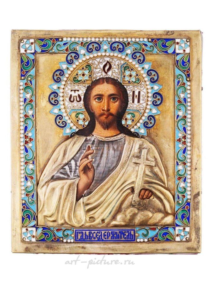 Русское серебро , Антикварная русская икона Христос Пантократор 19 век