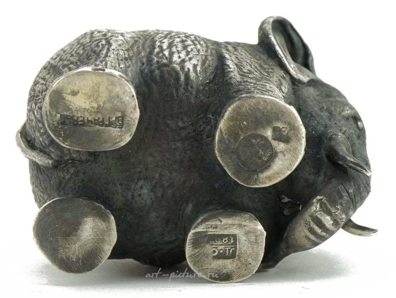 Russian silver , Cast silver gilt vodka cup in the form of an elephant with ruby eyes.