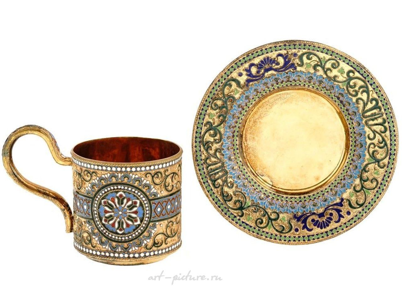 Russian silver , RUSSIAN SILVER CLOISONNE ENAMEL CUP AND SAUCER