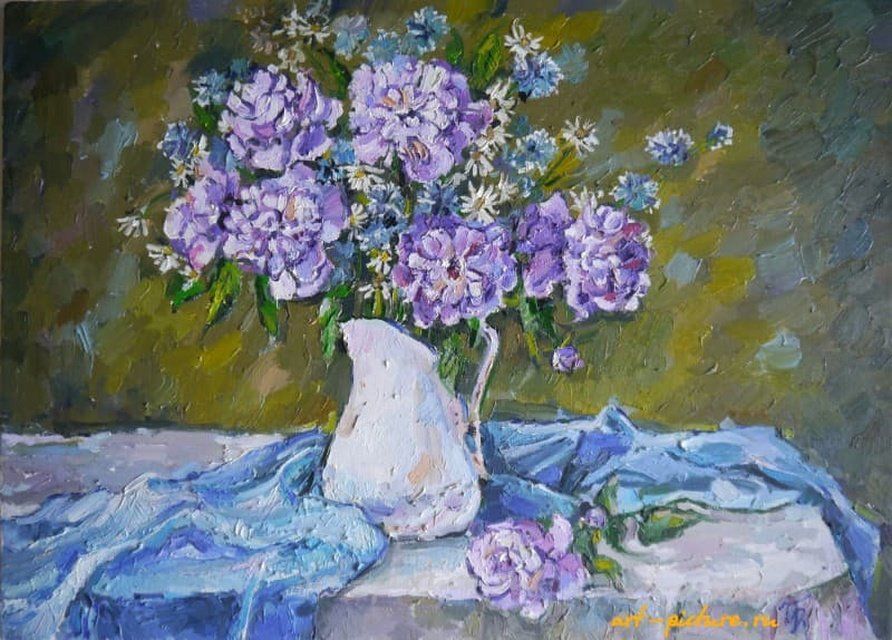 Лиловые пионы масло,холст