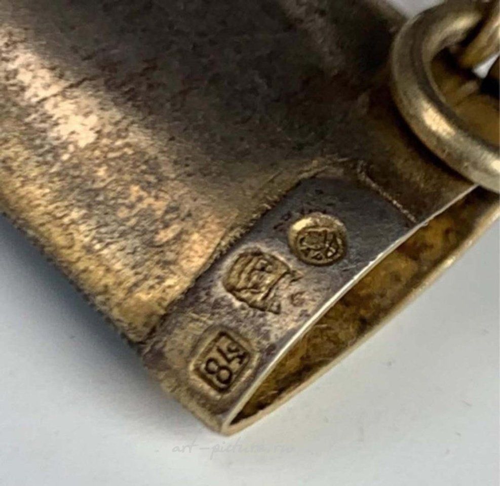 Русское серебро , Русская эмаль 84 серебряный рог с кинжалом XIX века