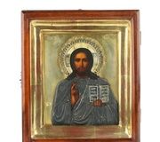 Икона Всемогущего в стиле Ар-Нуво, в золоченой серебряной раме.