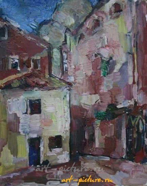 Черногория. Kotor. Пейзаж с белым домиком. Холст, масло. 62 х 49 см